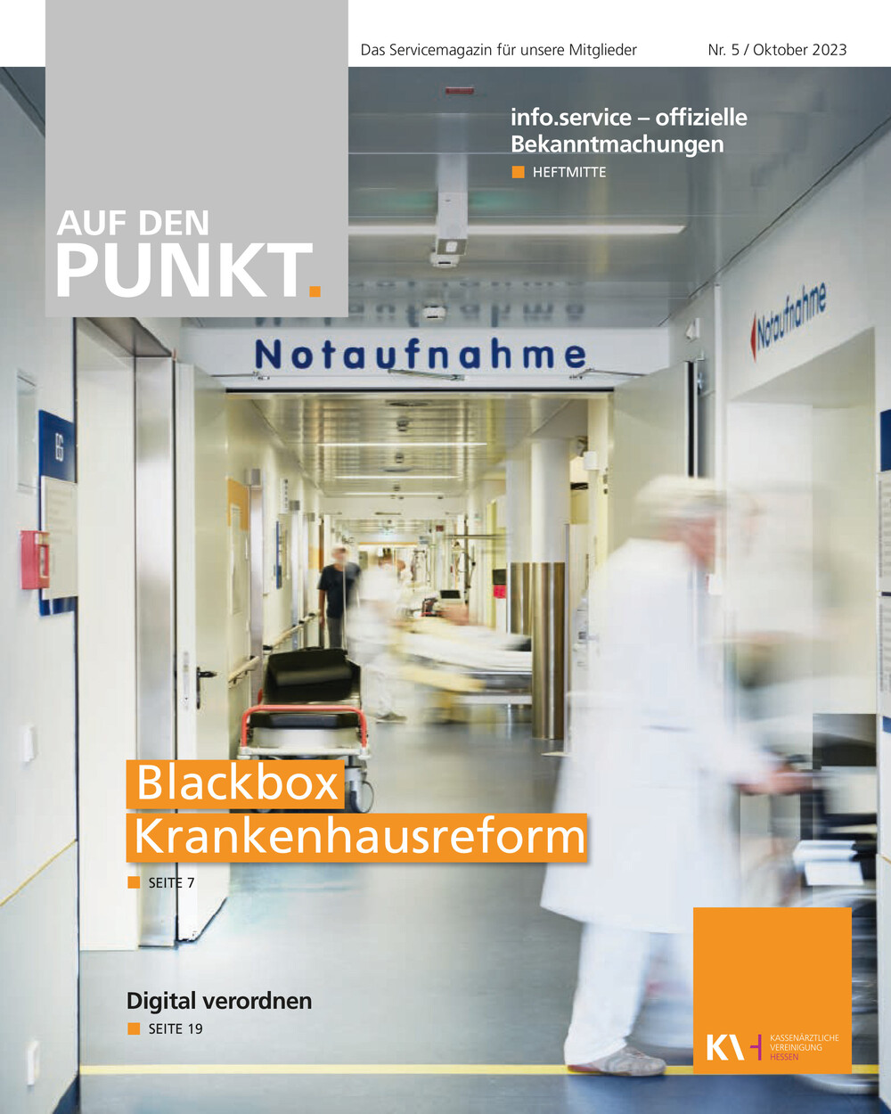 Titelseite der neuesten Ausgabe des Mitgliedermagazins der KVH Auf den PUNKT. 5/2023