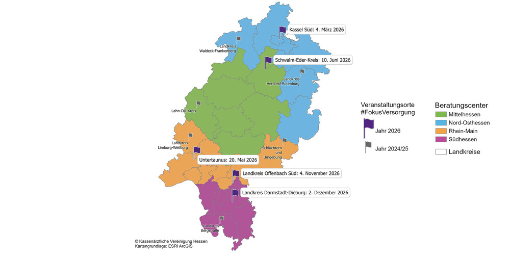 Hessenkarte mit Stationen von #Fokusversorgung
