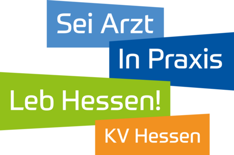 Das Logo der Kampagne Arzt  in Hessen mit dem Schriftzug Sei Arzt. In Praxis. Leb Hessen.