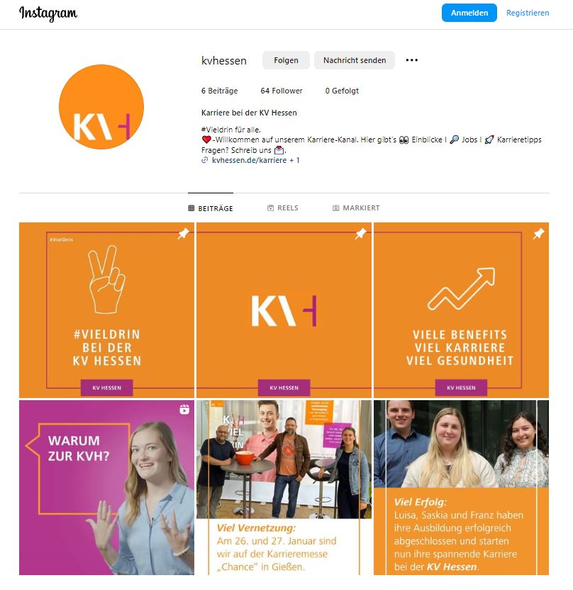 Startseite des Instagram-Kanals der KVH
