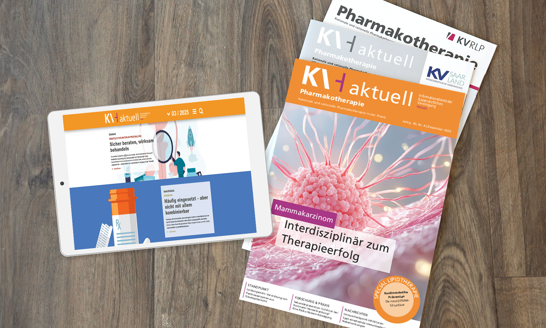 Tablet mit WebMag neben aktueller Heftausgabe